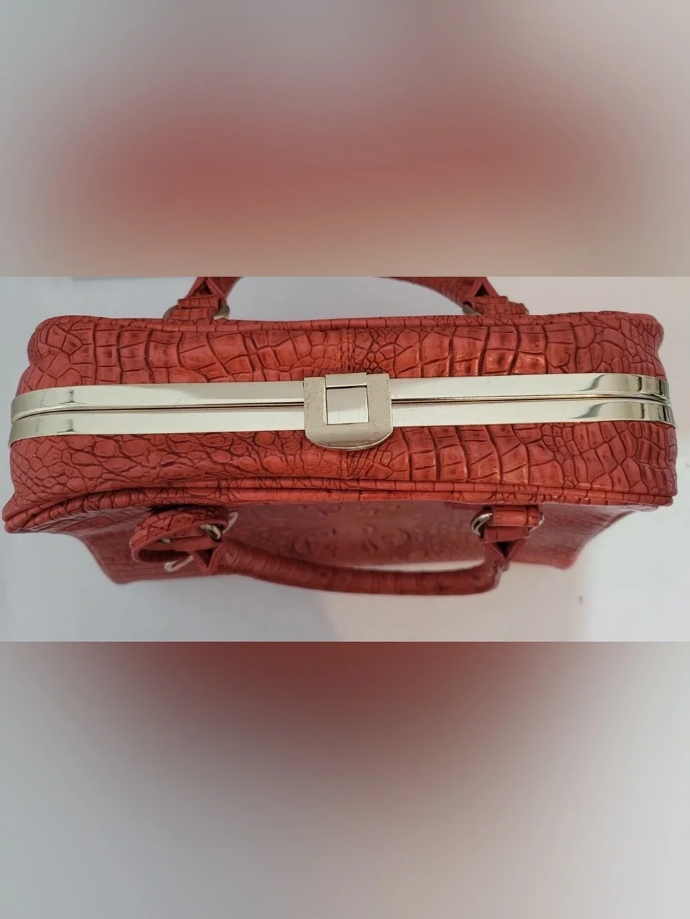 Croc Embossed Crossbody Satchel Bag Orange Faux Leather Shoulder Purse